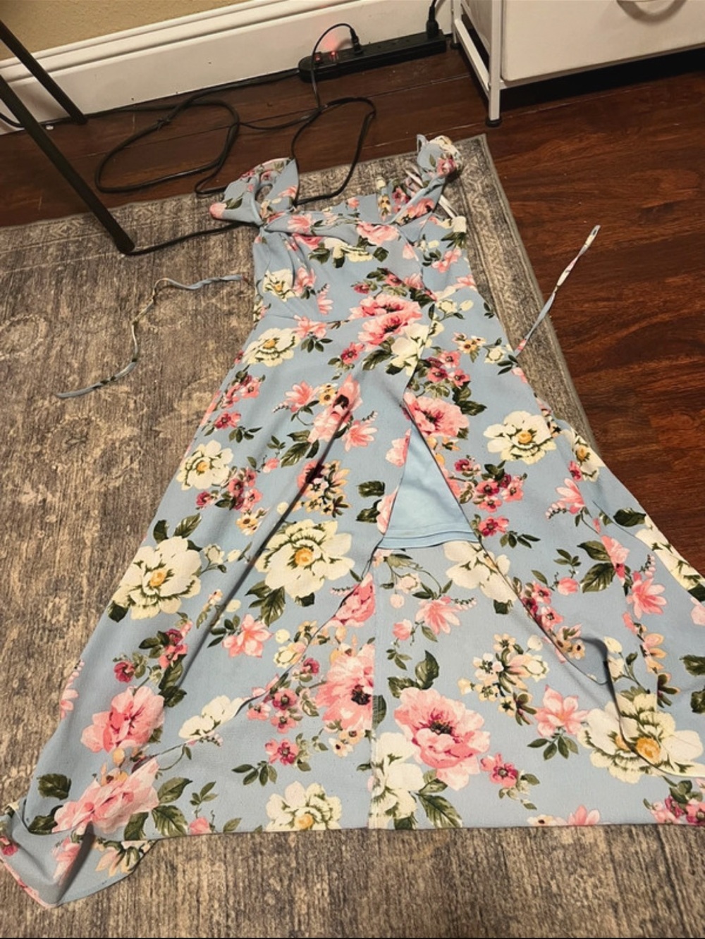 Floral Wrap Midi Dress in Light Blue